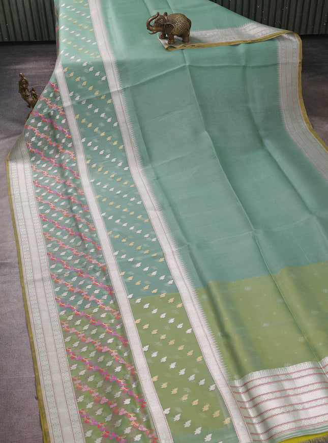 Sage Green Banarasi Kora Silk Saree
