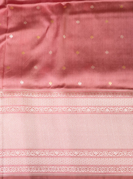 Pastel Peach - Dark Peach  Banarasi Kora Silk Saree