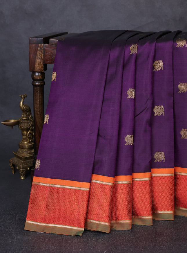 Purple - Orange Pure Kanchipuram Silk Saree