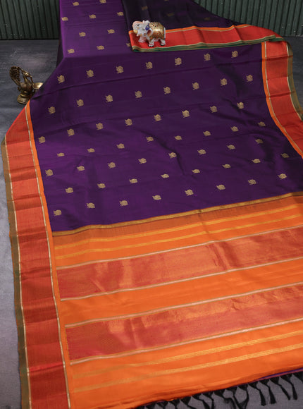Purple - Orange Pure Kanchipuram Silk Saree