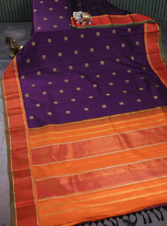 Purple - Orange Pure Kanchipuram Silk Saree