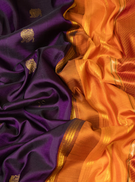 Purple - Orange Pure Kanchipuram Silk Saree
