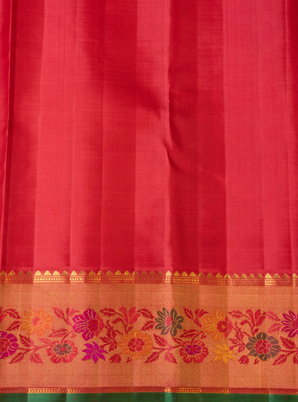 Beige - Tomato Pink Pure Kanchipuram Tissue Silk Saree