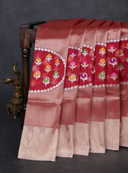 Maroon Banarasi Kora Silk Saree