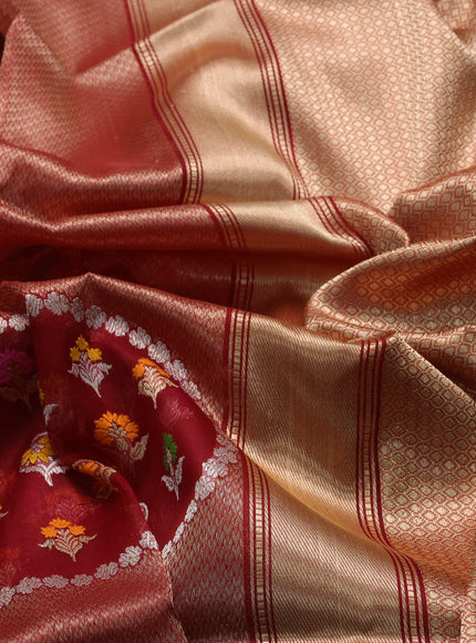 Maroon Banarasi Kora Silk Saree