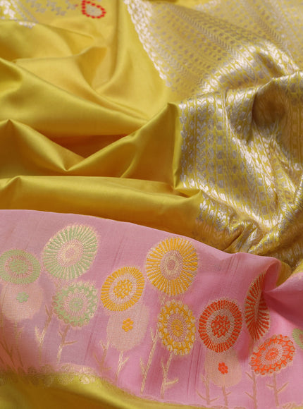 Lime Yellow - Baby Pink Banarasi Silk Saree