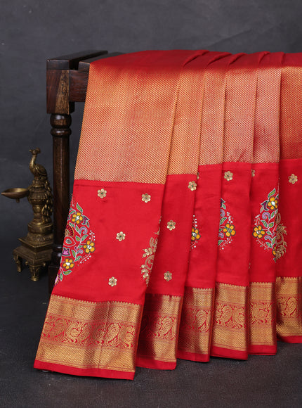 Red Banarasi Silk With Kanchi Border & Pallu