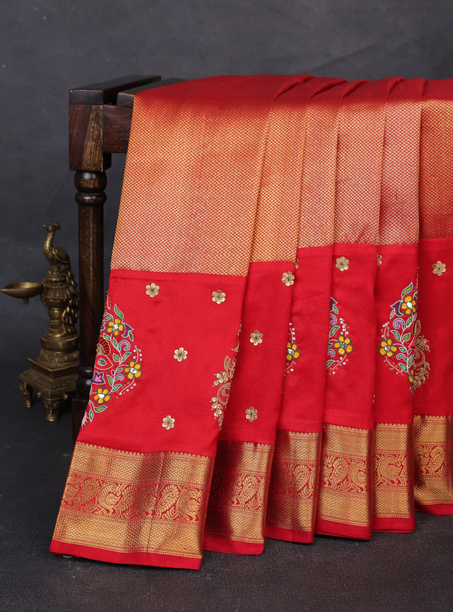 Red Banarasi Silk With Kanchi Border & Pallu