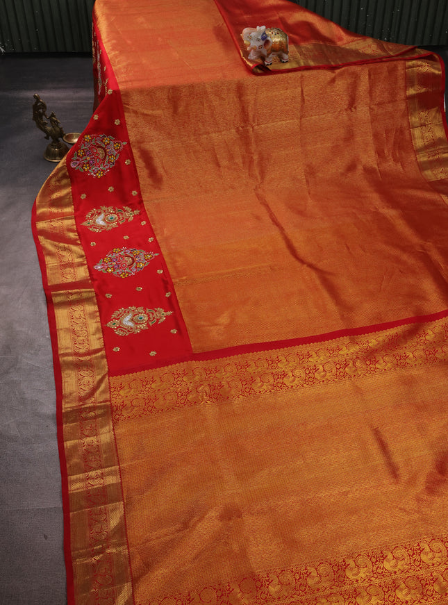 Red Banarasi Silk With Kanchi Border & Pallu