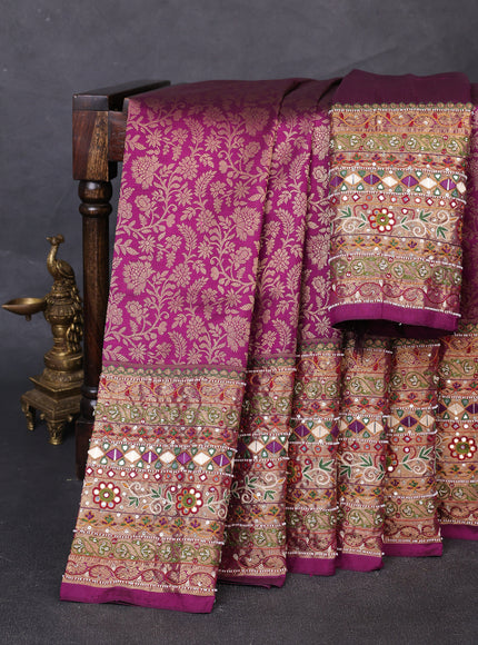 Purple Pure Kanchipuram Silk Embroidery Saree