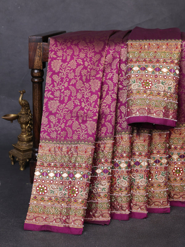 Purple Pure Kanchipuram Silk Embroidery Saree