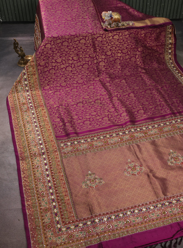 Purple Pure Kanchipuram Silk Embroidery Saree