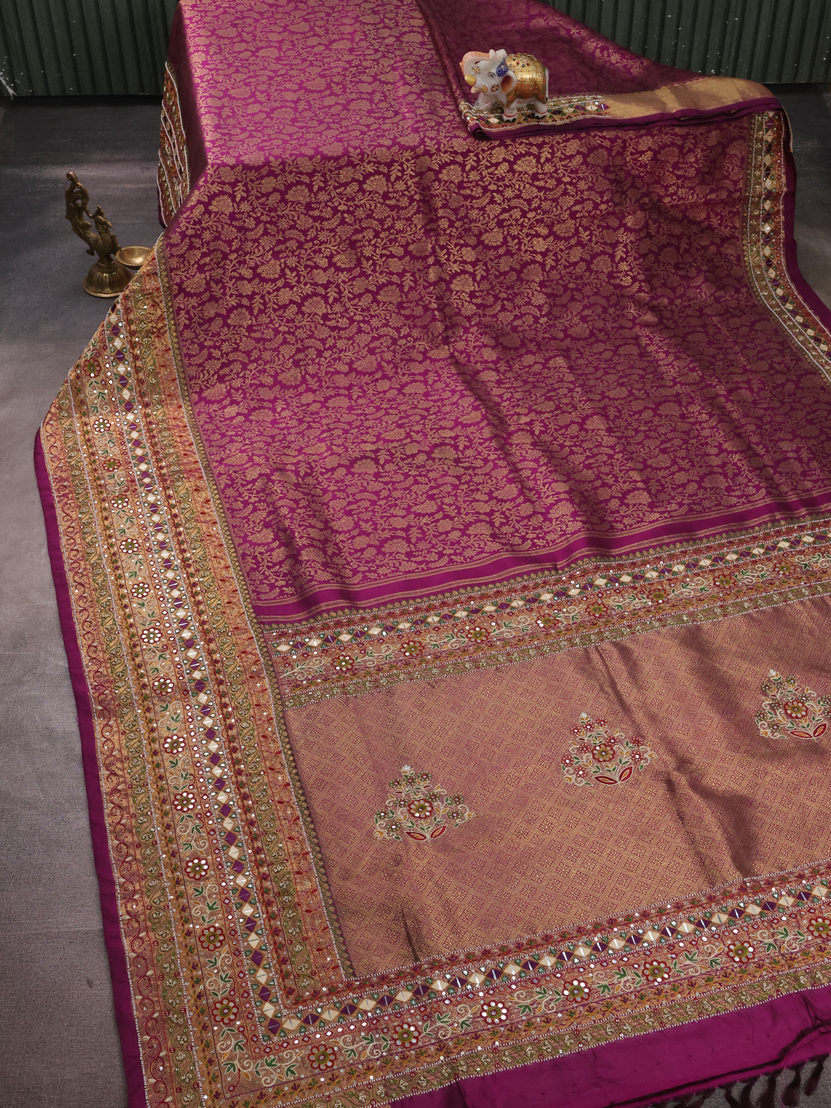 Purple Pure Kanchipuram Silk Embroidery Saree