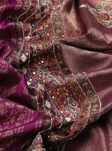 Purple Pure Kanchipuram Silk Embroidery Saree