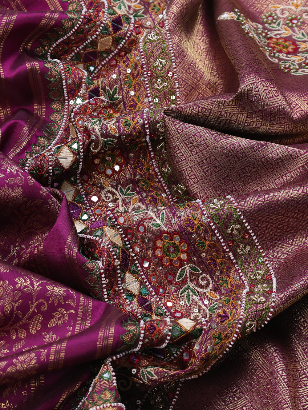 Purple Pure Kanchipuram Silk Embroidery Saree