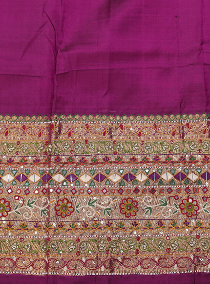 Purple Pure Kanchipuram Silk Embroidery Saree