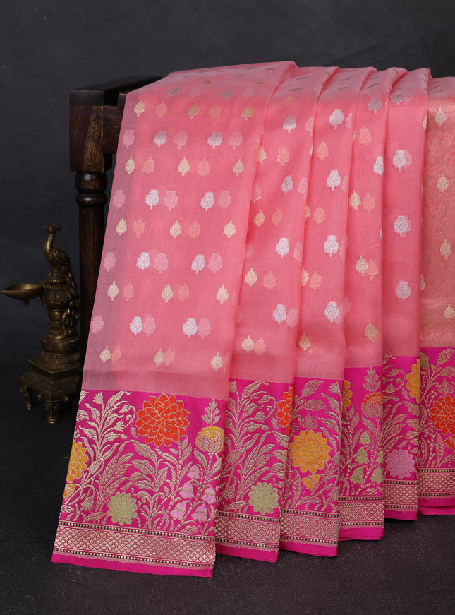 Light Pink - Candy Pink Banarasi Kora Saree