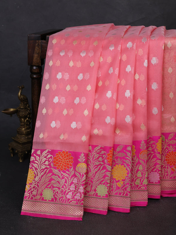 Light Pink - Candy Pink Banarasi Kora Saree