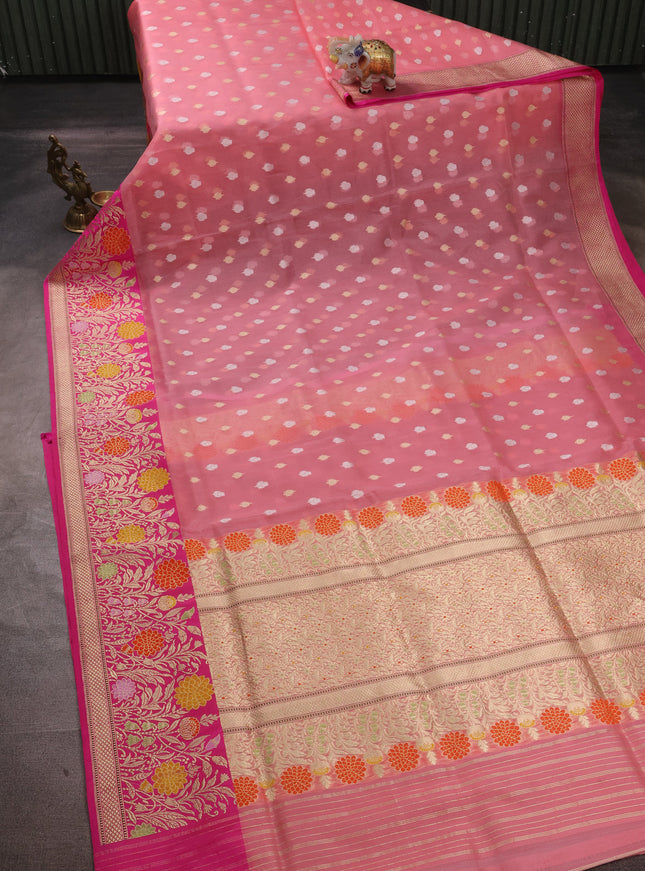 Light Pink - Candy Pink Banarasi Kora Saree