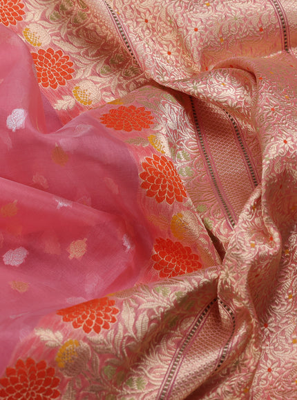 Light Pink - Candy Pink Banarasi Kora Saree