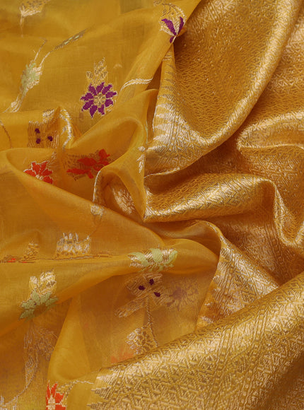 Mustard - Pastel Green Banarasi Kora Saree