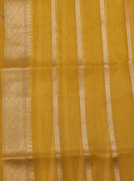 Mustard - Pastel Green Banarasi Kora Saree