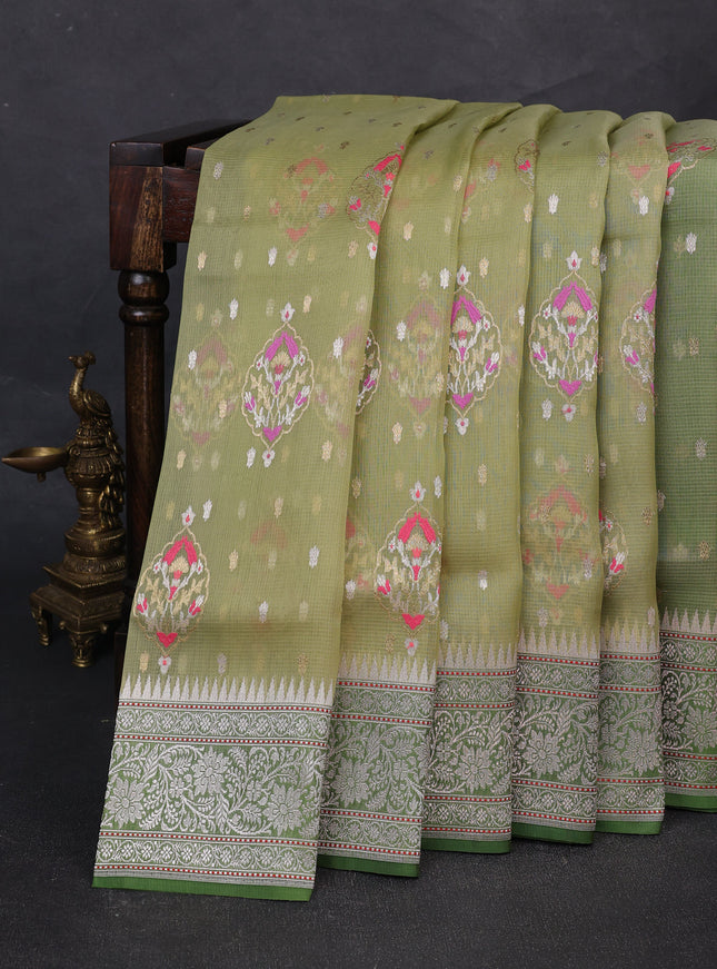 Pista Green - Green Banarasi Kora Saree