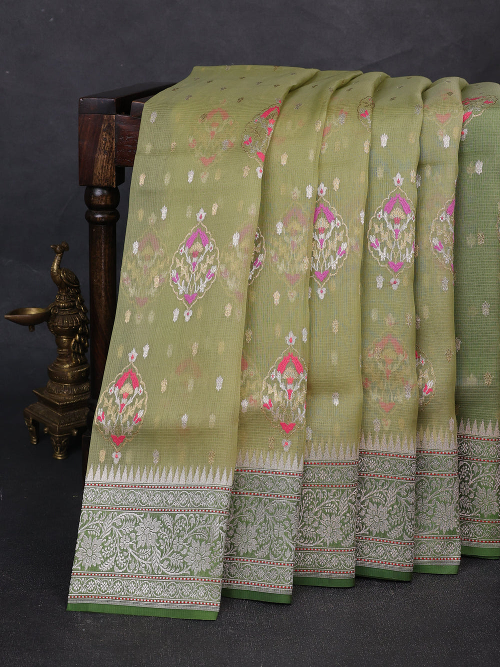 Pista Green - Green Banarasi Kora Saree