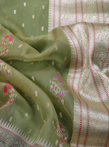 Pista Green - Green Banarasi Kora Saree