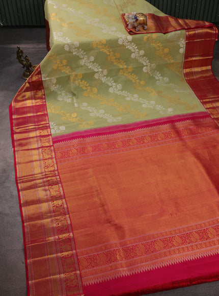Pista Green - Pink Pure Khadi Cotton With Zari Weaving And Kanchi Border & Pallu