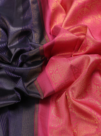 Navy Blue - Peach Pure Kanchipuram Silk Saree