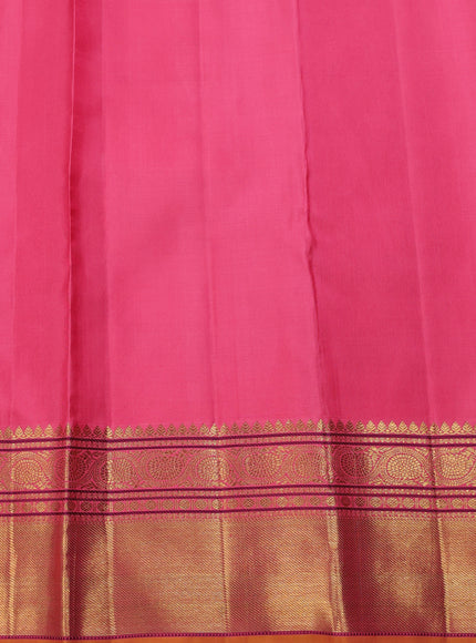 Navy Blue - Peach Pure Kanchipuram Silk Saree