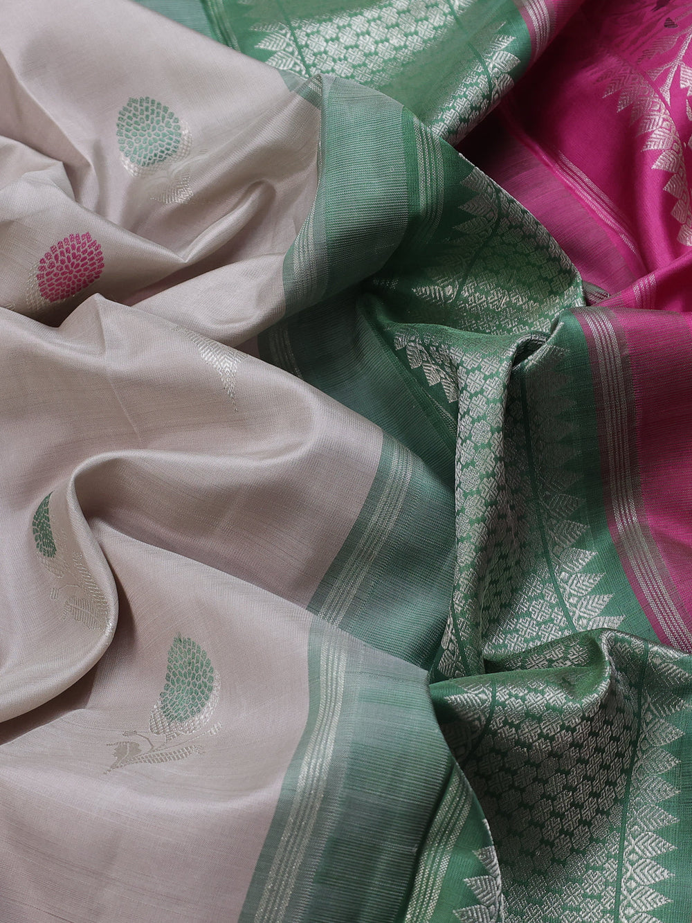 Grey - Magenta Pure Kanchipuram Silk Saree