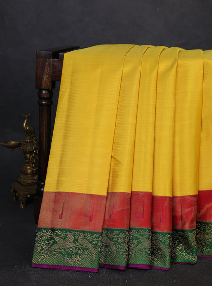 Yellow - Red Pure Kanchipuram Silk Saree