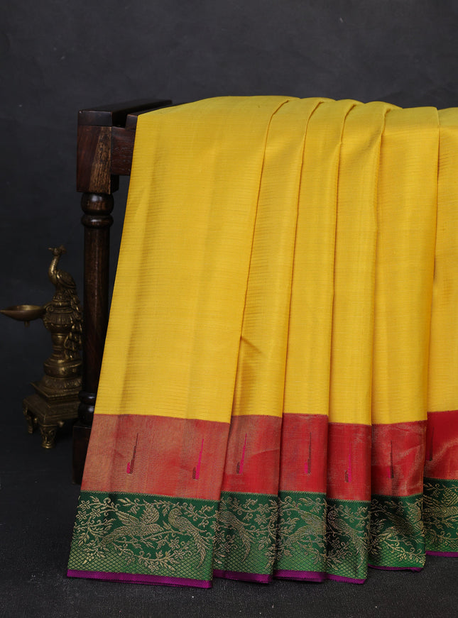 Yellow - Red Pure Kanchipuram Silk Saree