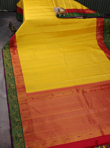 Yellow - Red Pure Kanchipuram Silk Saree