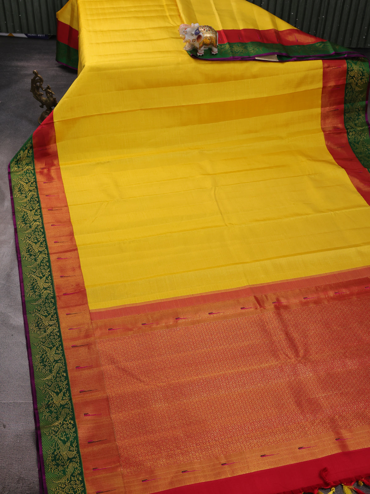 Yellow - Red Pure Kanchipuram Silk Saree