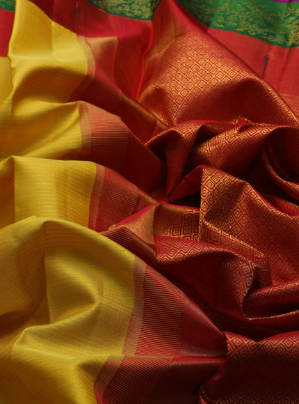 Yellow - Red Pure Kanchipuram Silk Saree