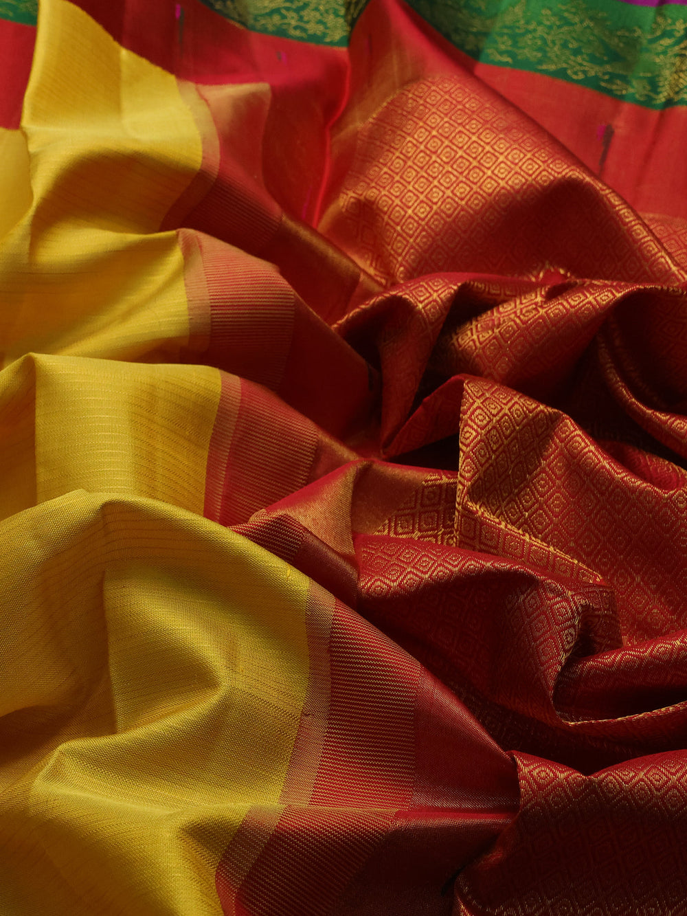 Yellow - Red Pure Kanchipuram Silk Saree