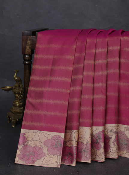 Dark Magenta  - Beige Pure Kanchipuram Silk Saree
