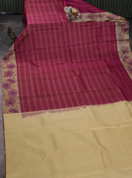 Dark Magenta  - Beige Pure Kanchipuram Silk Saree