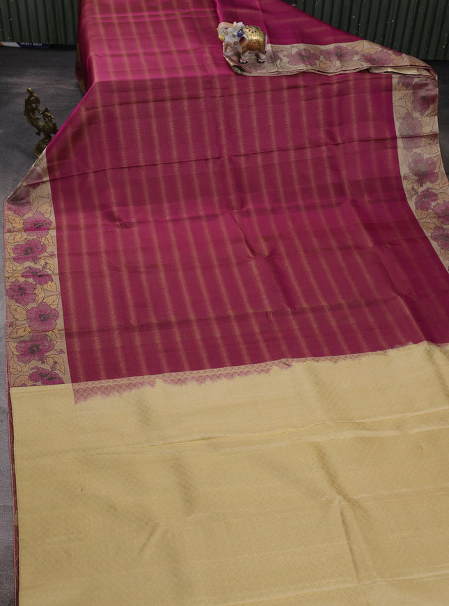 Dark Magenta  - Beige Pure Kanchipuram Silk Saree