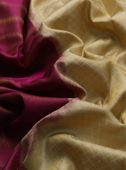 Dark Magenta  - Beige Pure Kanchipuram Silk Saree