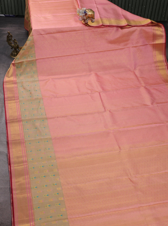 Light Pink - Beige Pure Kanchipuram Silk Saree