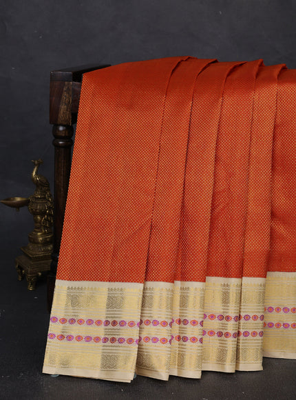 Orange - Beige Pure Kanchipuram Silk Saree