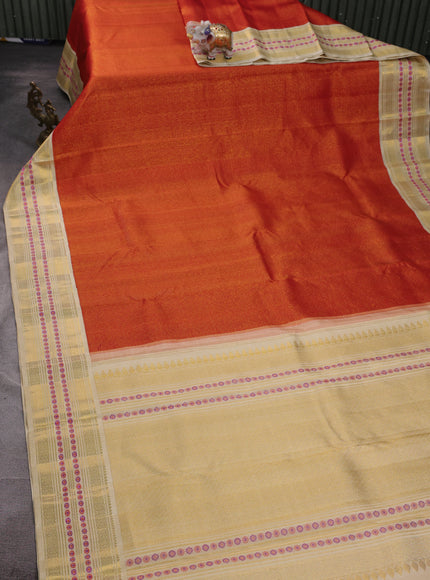 Orange - Beige Pure Kanchipuram Silk Saree