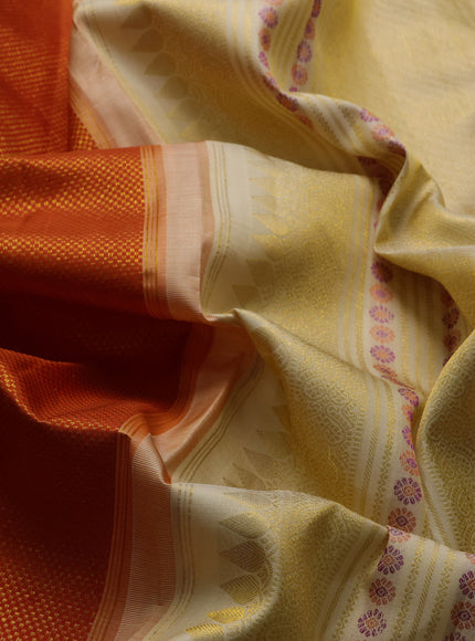 Orange - Beige Pure Kanchipuram Silk Saree