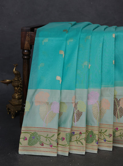 Firozi - Sea Green Banarasi Kora Silk Saree