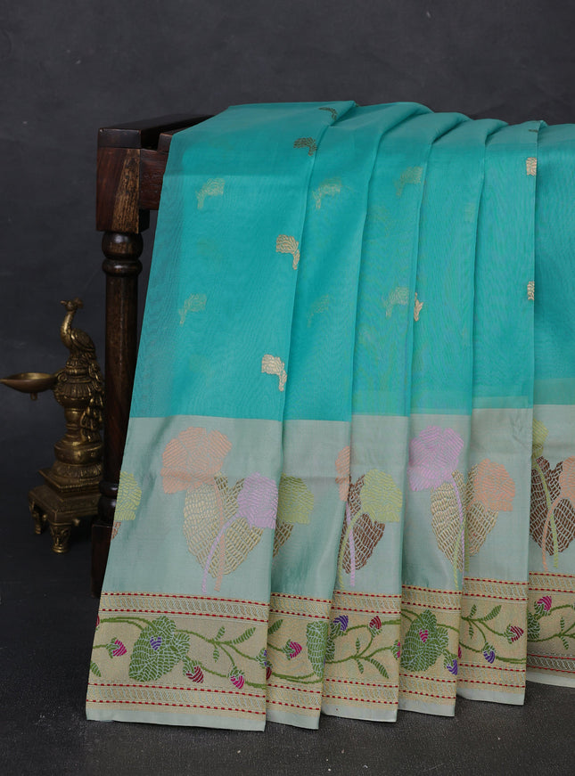 Firozi - Sea Green Banarasi Kora Silk Saree