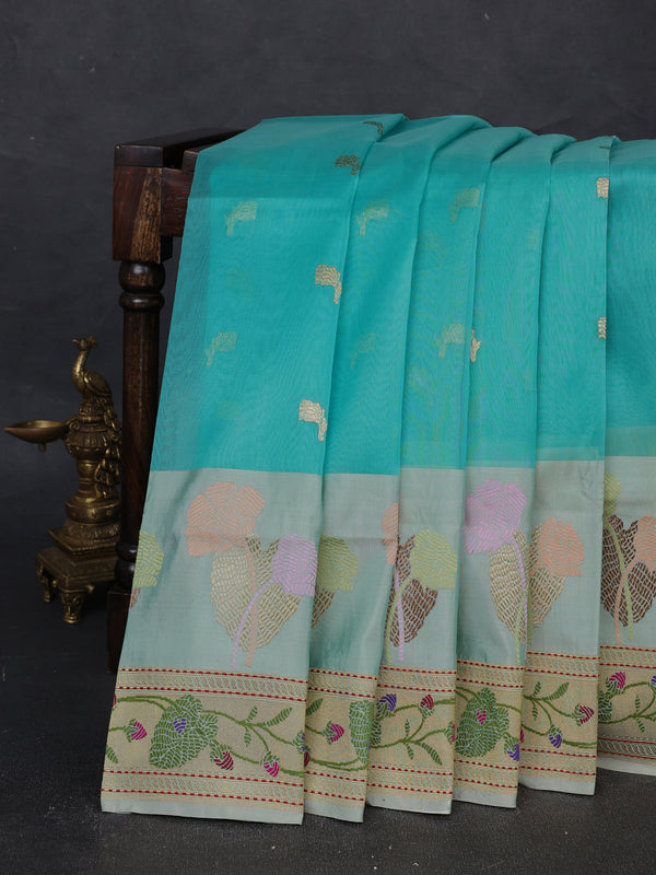 Firozi - Sea Green Banarasi Kora Silk Saree